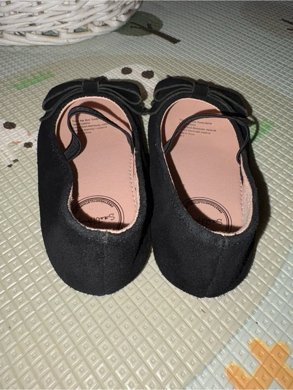 SweetHoney Black Big Bow Suede Leather Ballet Flat Dress Shoes Baby Girl 7